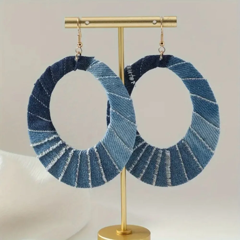 Blue Denim Hoop Earrings